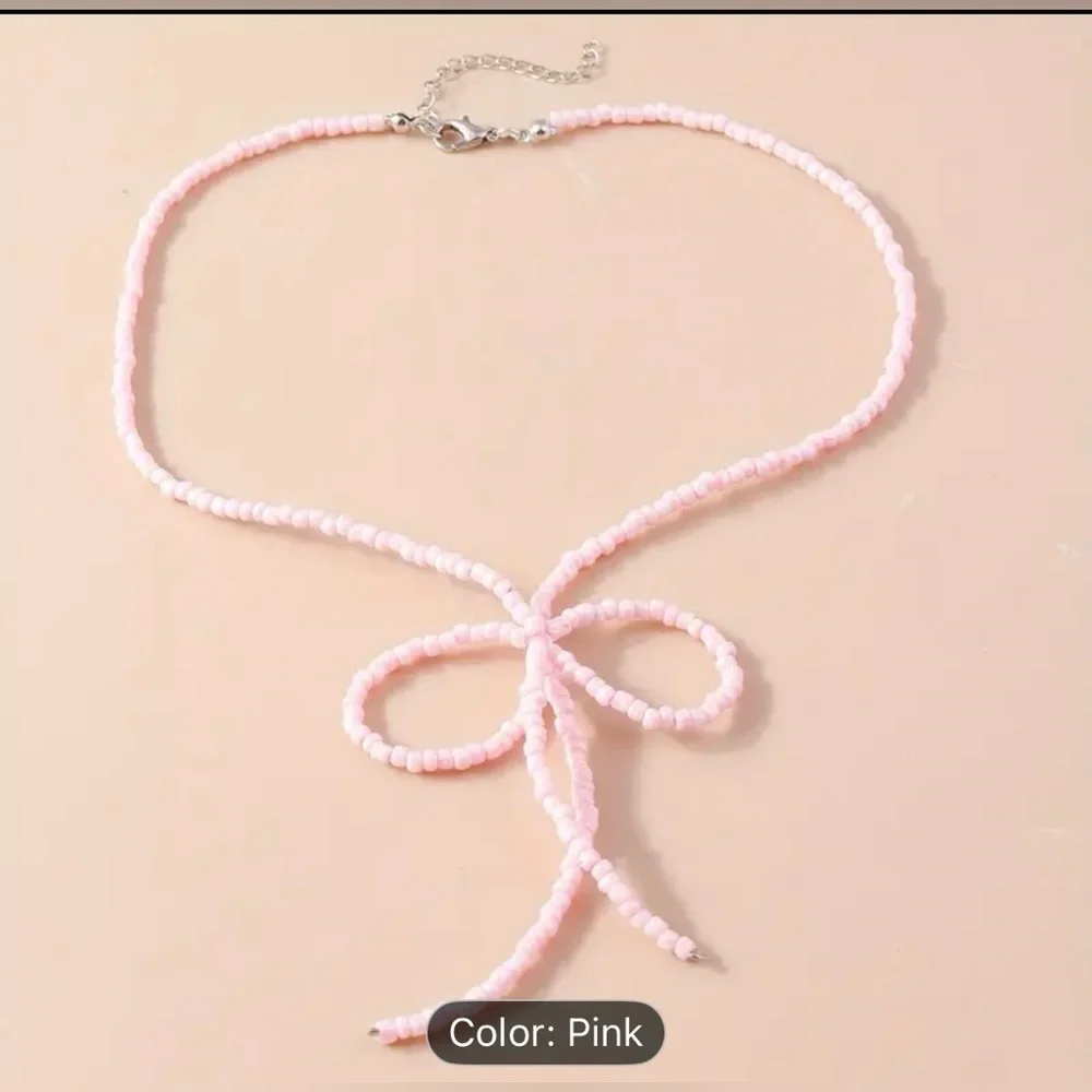 Delicate Pink Bow Necklace Choker Style